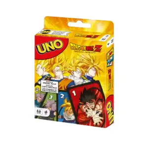 Juego de cartas UNO con temática Dragon Ball Z para fans. Incluye personajes y diseños inspirados en.
