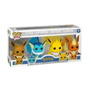 Colección de 4 Funkos Pokémon: Eevee, Vaporeon, Jolteon y Flareon.