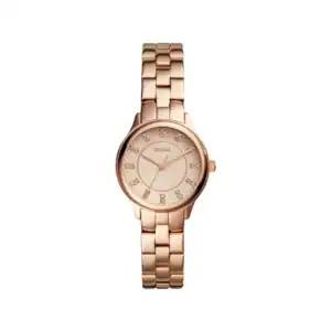 Reloj Fossil BQ1571 en acabado dorado rosado, con diseño sofisticado y detalles brillantes. Perfecto.