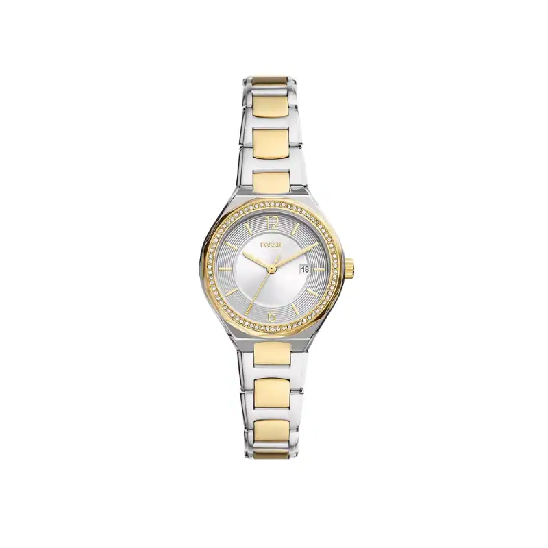 Reloj Fossil BQ3802 con diseño en plata y dorado, ideal para mujer y ocasiones formales o casuales.
