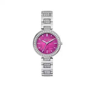 Reloj Fossil BQ3984 con esfera rosa y bisel con cristales, ideal para mujer y estilo sofisticado.