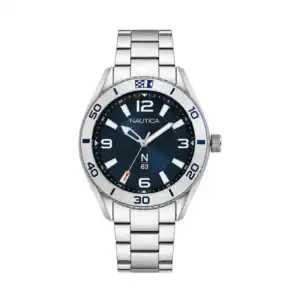 Reloj Naútica NAPFWS129 con esfera azul y bisel giratorio, ideal para actividades náuticas y uso dia.